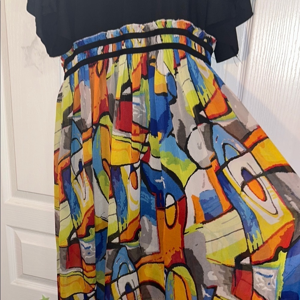 Abstract vintage Colorful Maxi Dress Flowy Mesh Avant Garde - Picture 2 of 7